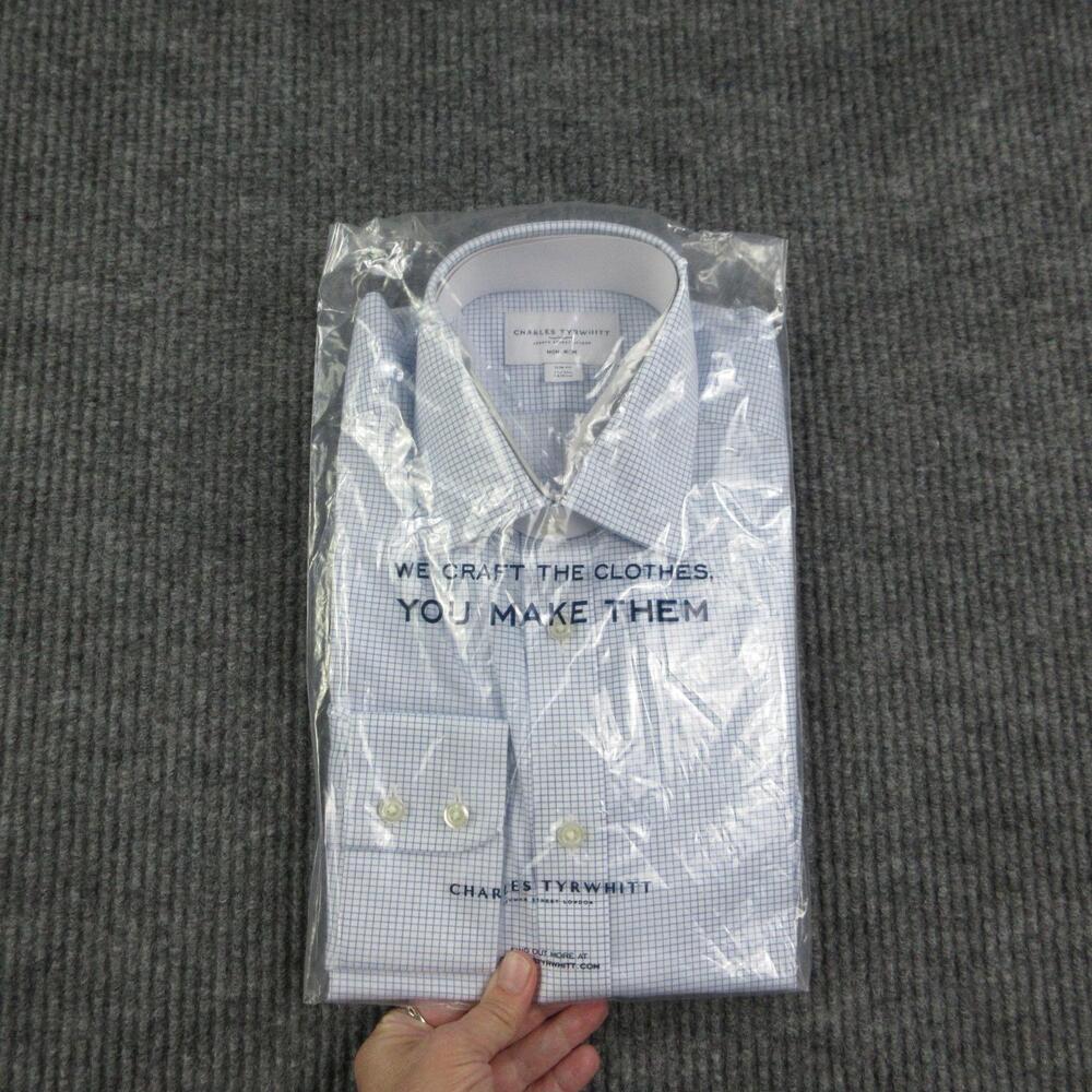 Charles Tyrwhitt Dress Shirt Mens 15 32/33 Cornflower Blue Grid Slim Fit NWOT